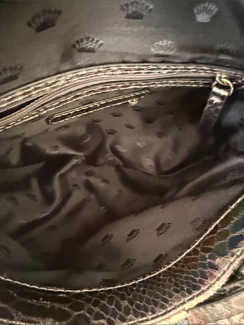 Juicy Couture Bronze Snake Embossed Crossbody Bag Gold Crown Vintage - Picture 9 of 9